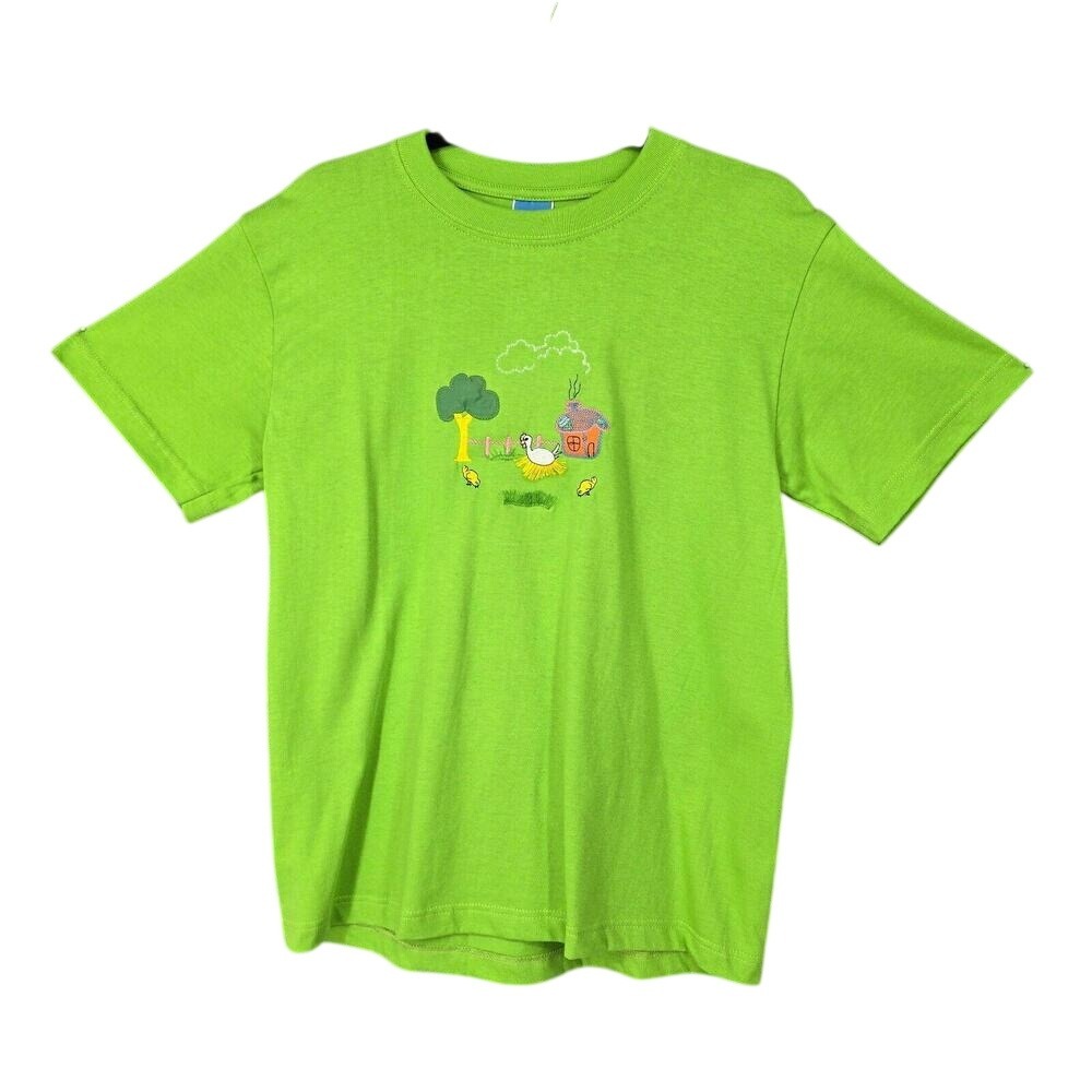 T.A. T-Shirt Women Medium Green Relaxed Cottage Core Country Living Embroidered‎